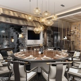 新中式酒楼餐厅包房3d模型