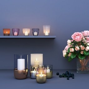 现代蜡烛花瓶花卉摆件组合3d模型