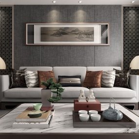 新中式布艺沙发组合3d模型