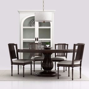 美式实木圆形餐桌椅3d模型