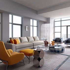 意大利Minotti品牌 现代客厅沙发组合3d模型