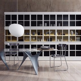 意大利Molteni&C品牌 现代圆形玻璃餐桌椅3d模型
