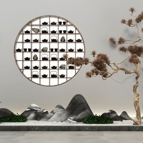 新中式松树旱景禅意园艺小品3d模型