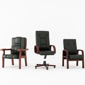 现代皮革办公转椅会议椅3d模型