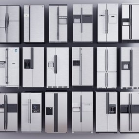 现代银色拉丝不锈钢双开门冰箱组合3d模型