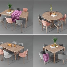 现代实木餐桌椅3d模型