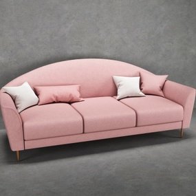 现代粉色布艺多人沙发3d模型