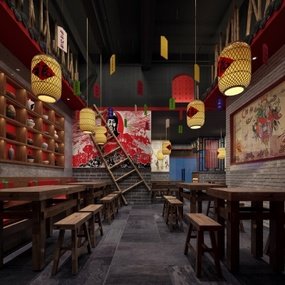 中式成都小吃主题餐厅3d模型