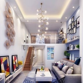 现代loft公寓客厅餐厅卧室3d模型
