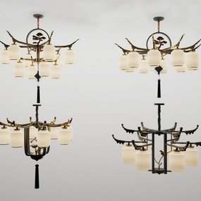 新中式金属吊灯组合3d模型