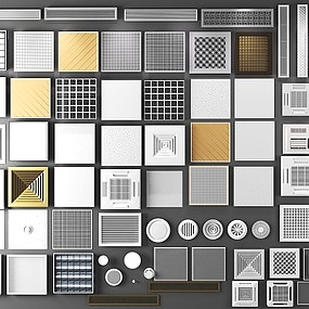 现代空调出风口烟感器格栅灯3d模型