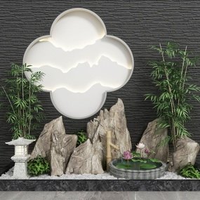 新中式假山水景园艺小品3d模型