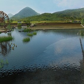 现代田园池塘景观3d模型