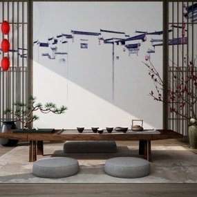 中式茶桌3d模型