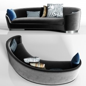 现代灰色绒布弧形多人沙发3d模型