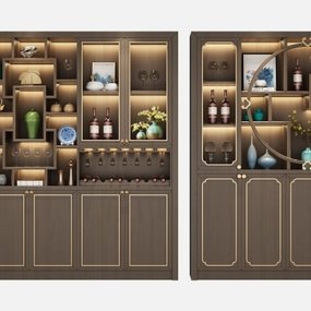 新中式实木酒柜3d模型