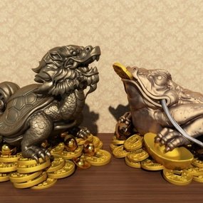 中式招财龙龟金蟾雕塑3d模型