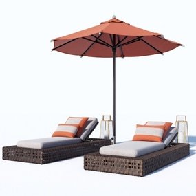 现代户外休闲躺椅遮阳伞3d模型