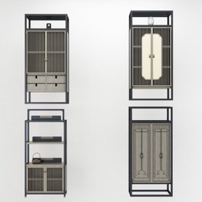 新中式实木装饰柜书柜3d模型