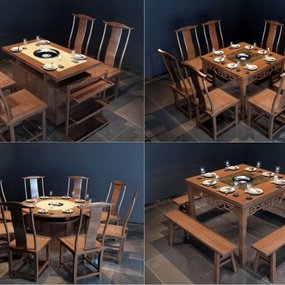 新中式实木火锅餐桌椅3d模型