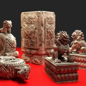 中式石雕石狮雕塑3d模型