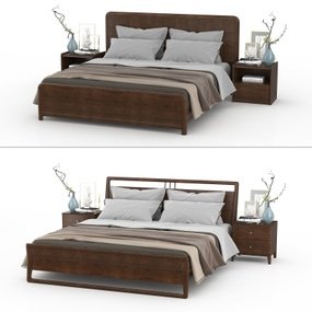 新中式实木双人床组合3d模型