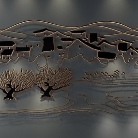 新中式山水墙饰挂件3d模型