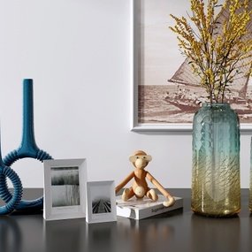 现代玻璃花瓶相框金属摆件组合3d模型