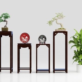 中式花架盆栽装饰架3d模型
