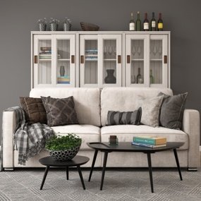 现代双人沙发茶几装饰柜3d模型