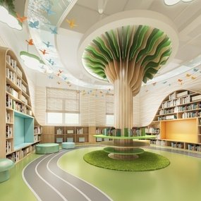 现代幼儿园图书室3d模型
