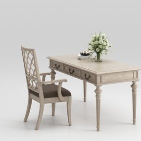 美式实木书桌椅组合3d模型