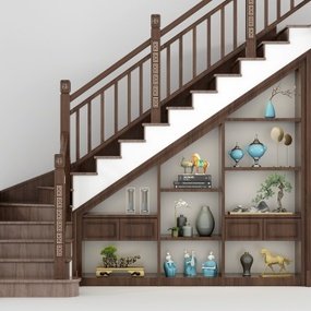 新中式实木楼梯3d模型