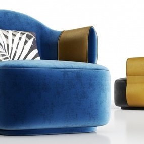 现代轻奢绒布单人沙发组合3d模型
