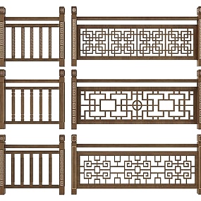 新中式金属护栏组合3d模型