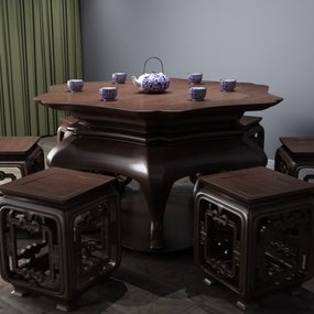新中式矮凳泡茶桌椅3d模型