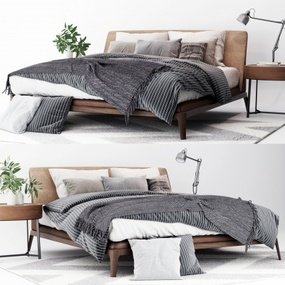 现代实木布艺双人床3d模型
