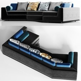现代轻奢绒布多人转角沙发3d模型