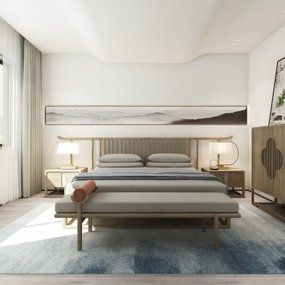 中式卧室茶室3d模型
