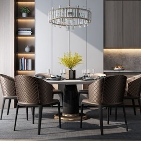 现代大理石餐桌椅组合3d模型