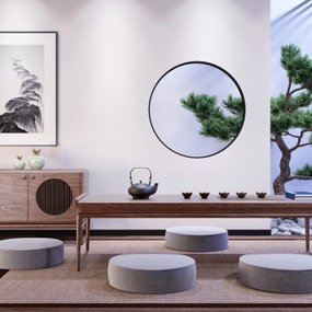 新中式实木泡茶桌椅3d模型