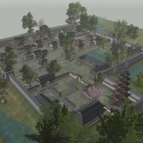 中式古代游戏城池设计免费su模型