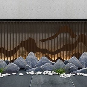 新中式假山背景墙景观3d模型