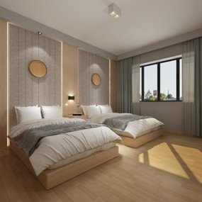 现代民宿客房双人间免费3d模型