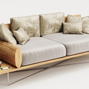 自然风实木双人沙发3d模型