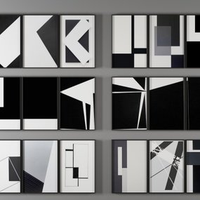 现代黑白几何抽象装饰画挂画3d模型
