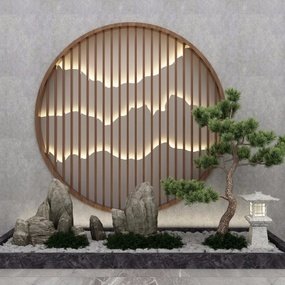新中式假山松树园艺小品3d模型