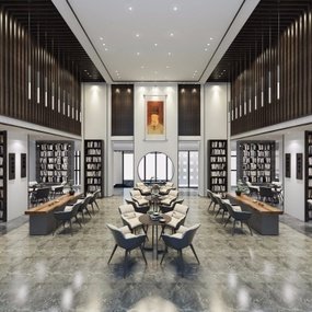 新中式图书馆3d模型