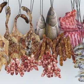 现代食品咸鱼腊肉板鸭腊肠3d模型