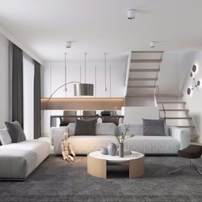 北欧极简复式客厅3d模型
